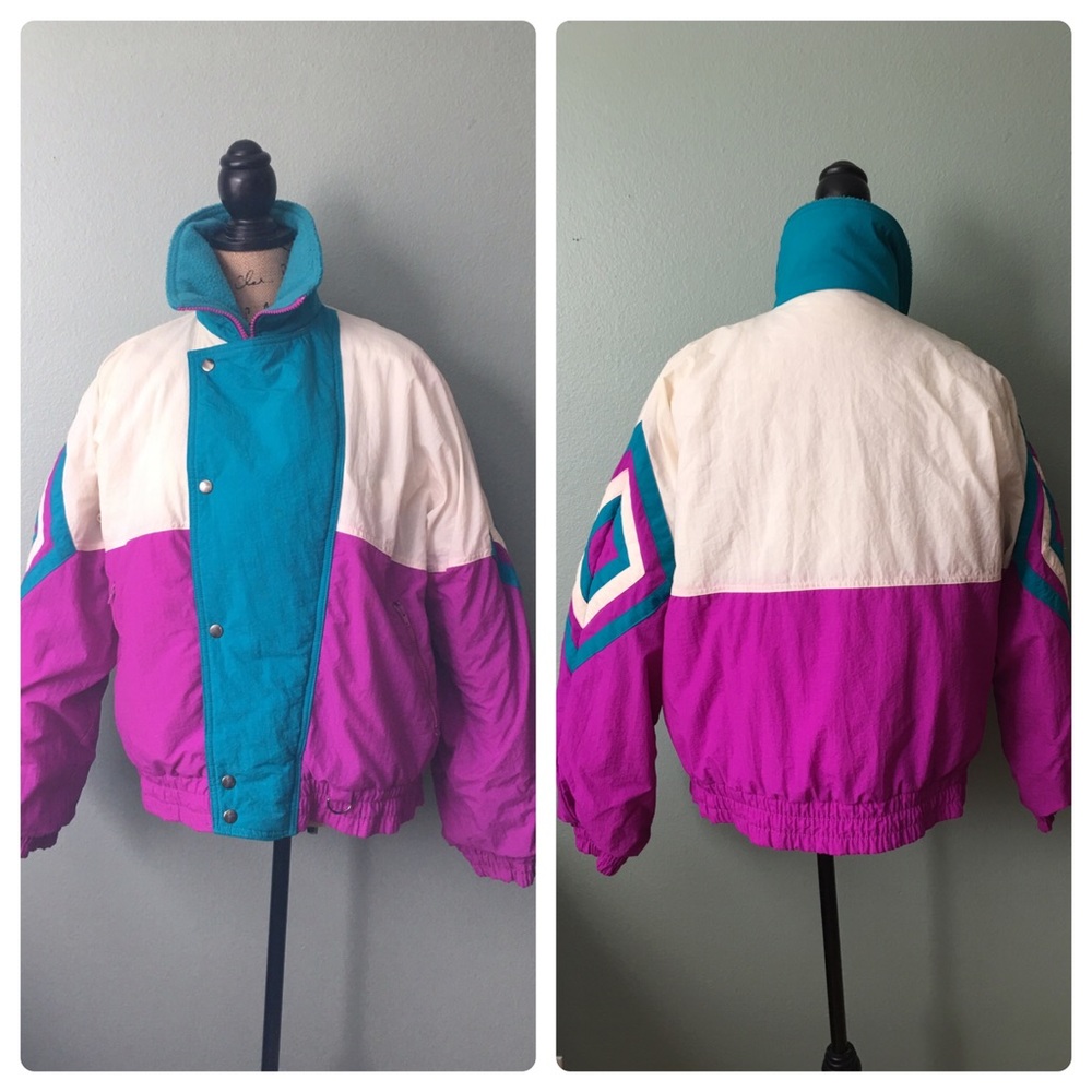 90’s jacket size large white teal purple!